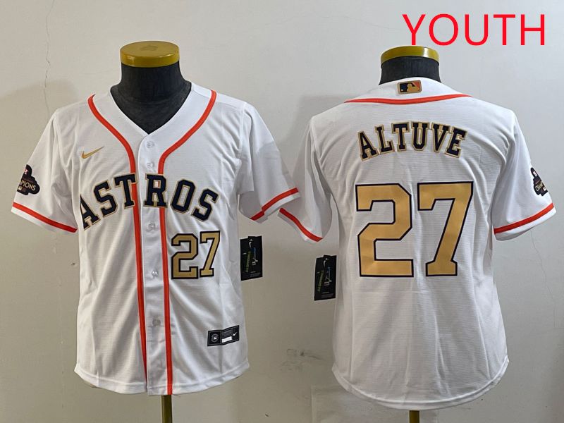 Youth Houston Astros 27 Altuve White Gold Game 2025 Nike MLB Jersey style 5